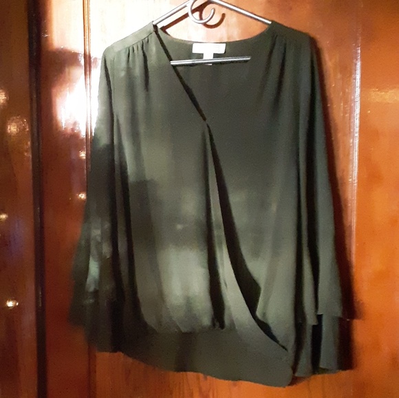 Michael Kors Tops - Michael Kors Olive Flared Ruffle Sleeve Blouse